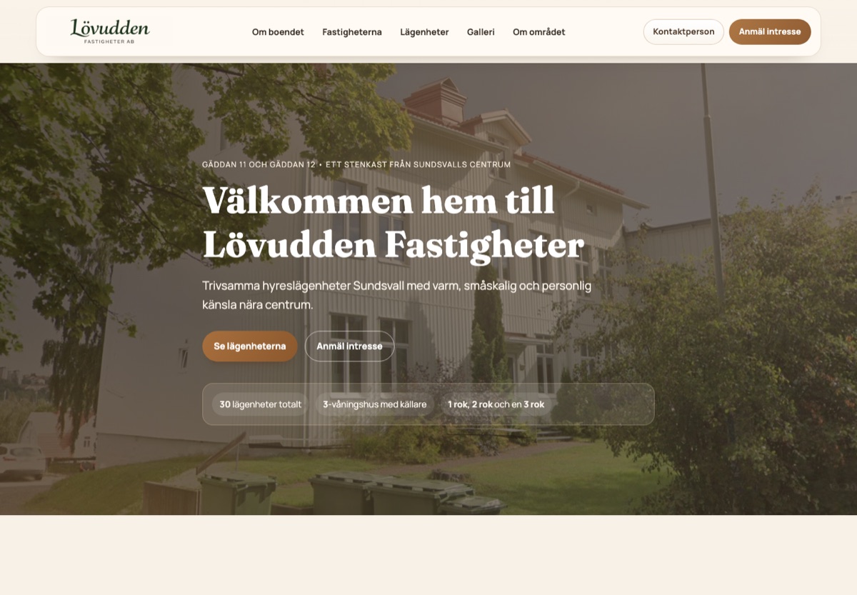 Startsidan för Lövudden Fastigheter