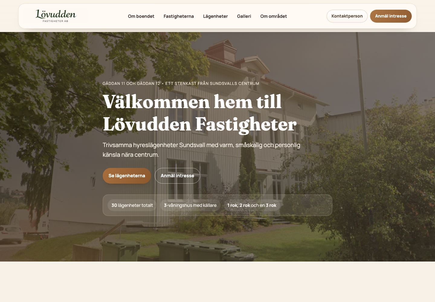Startsidan för Lövudden Fastigheter
